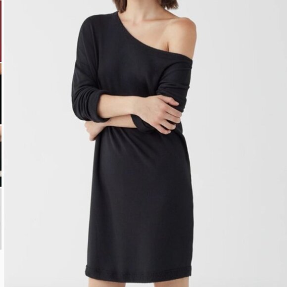 Splendid Women's Super Soft Cotton Terry Off Shoulder Black Dress - Picture 2 of 7